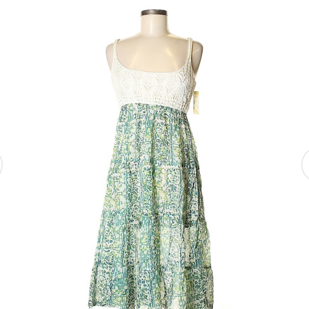 NWT  Free People Aqua and White crochet top spaghetti strap dress